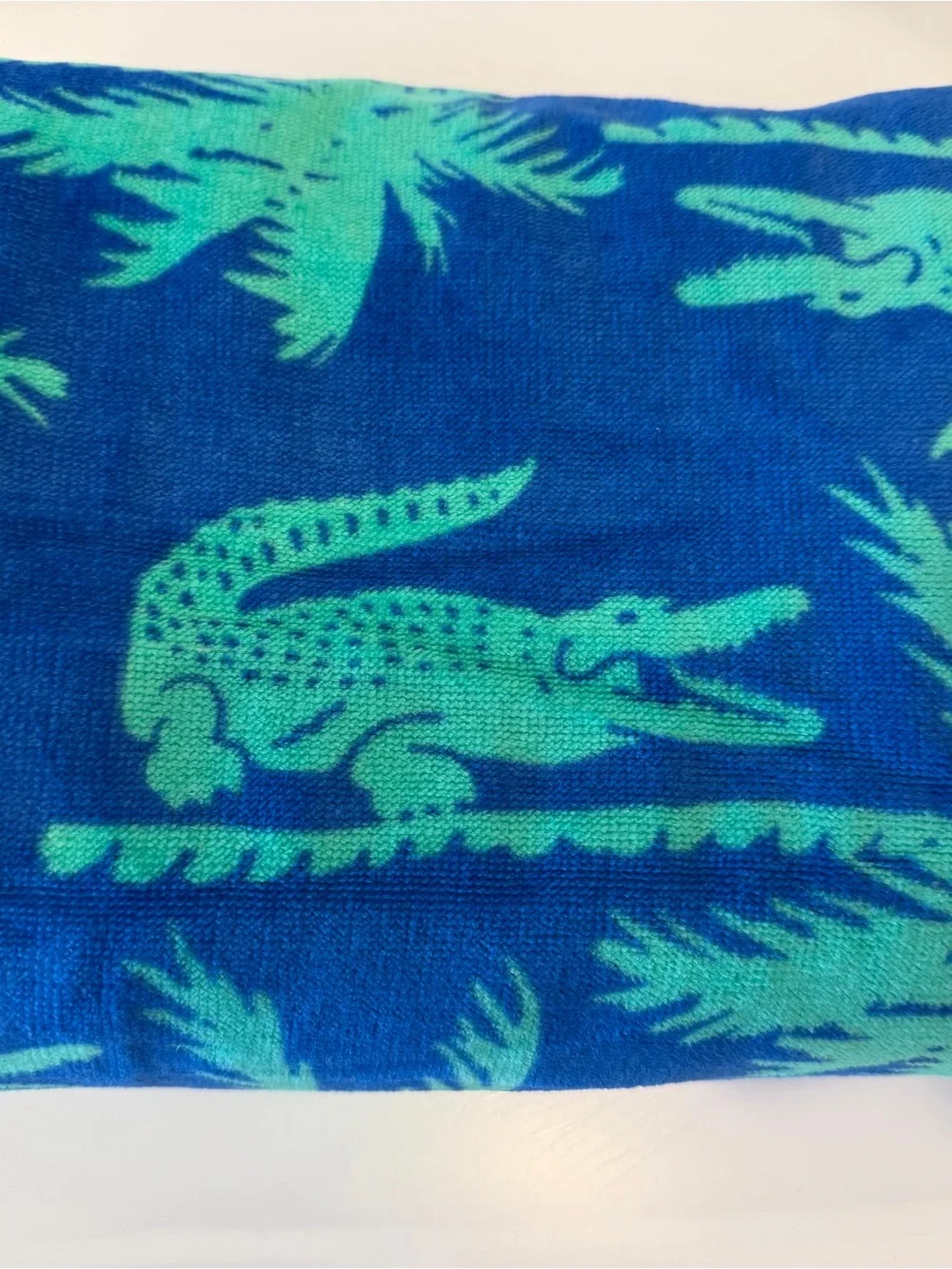 Lacoste Blue & Teal Croc Trim Terry Towel 36x72”